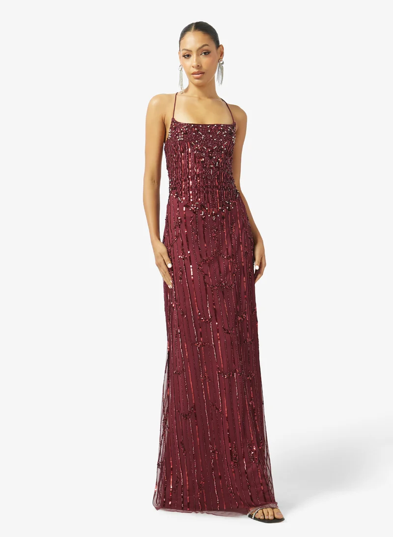 Bead Embellished Evening Gown with Slit